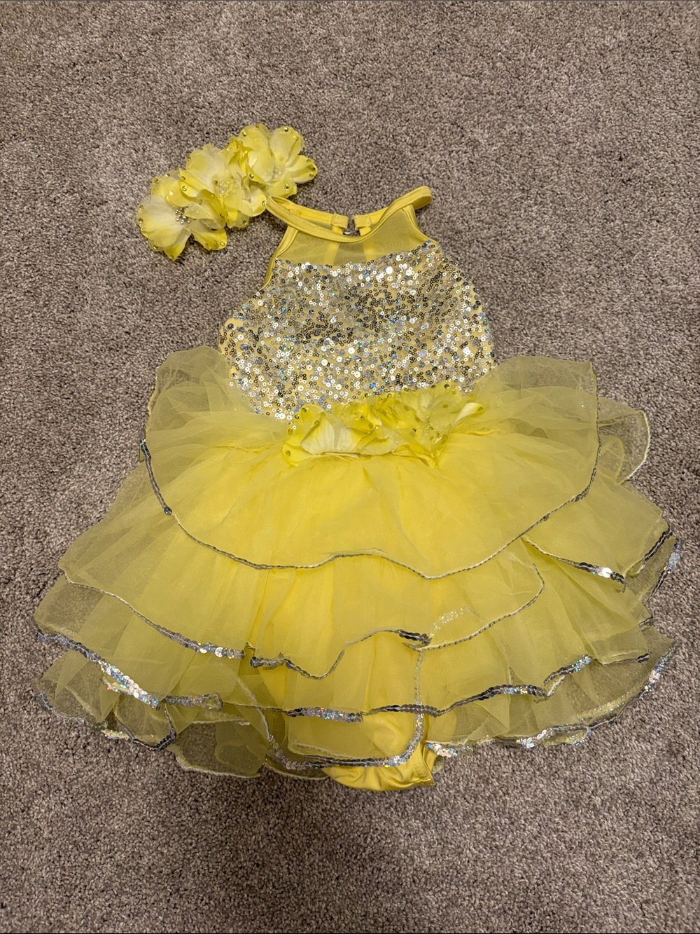 Toddler girls Yellow Sequin Tutu Dress with Flower Headband XS